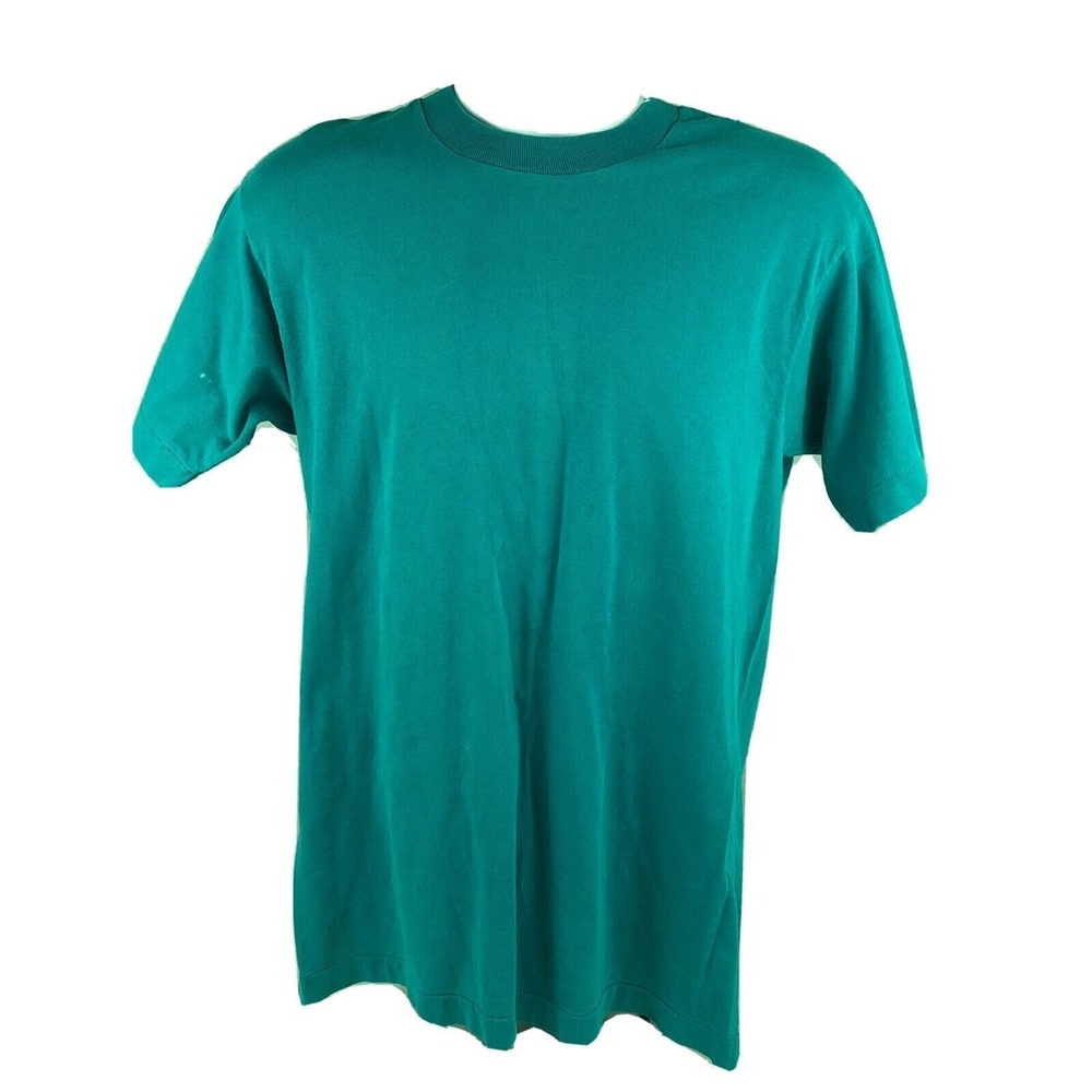 Vintage 90s Fruit Of The Loom Blank Single Stitch Teal Green T-Shirt USA Size XL